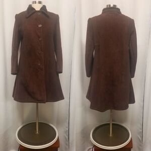Vintage 70s Sawyer of Napa Lamb Leather Suede Shearling Leather Longline Coat‎ M